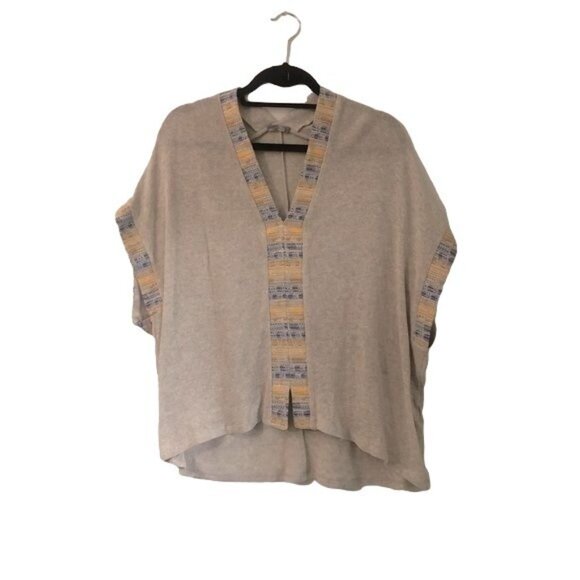 Zara Womens Beige Aztec Embroidered Trim Border Knit Top Size Medium - Picture 1 of 3